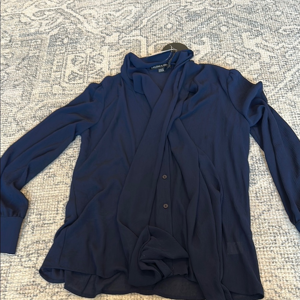 Harlowe & Graham Midnight Blue Button-Up Blouse